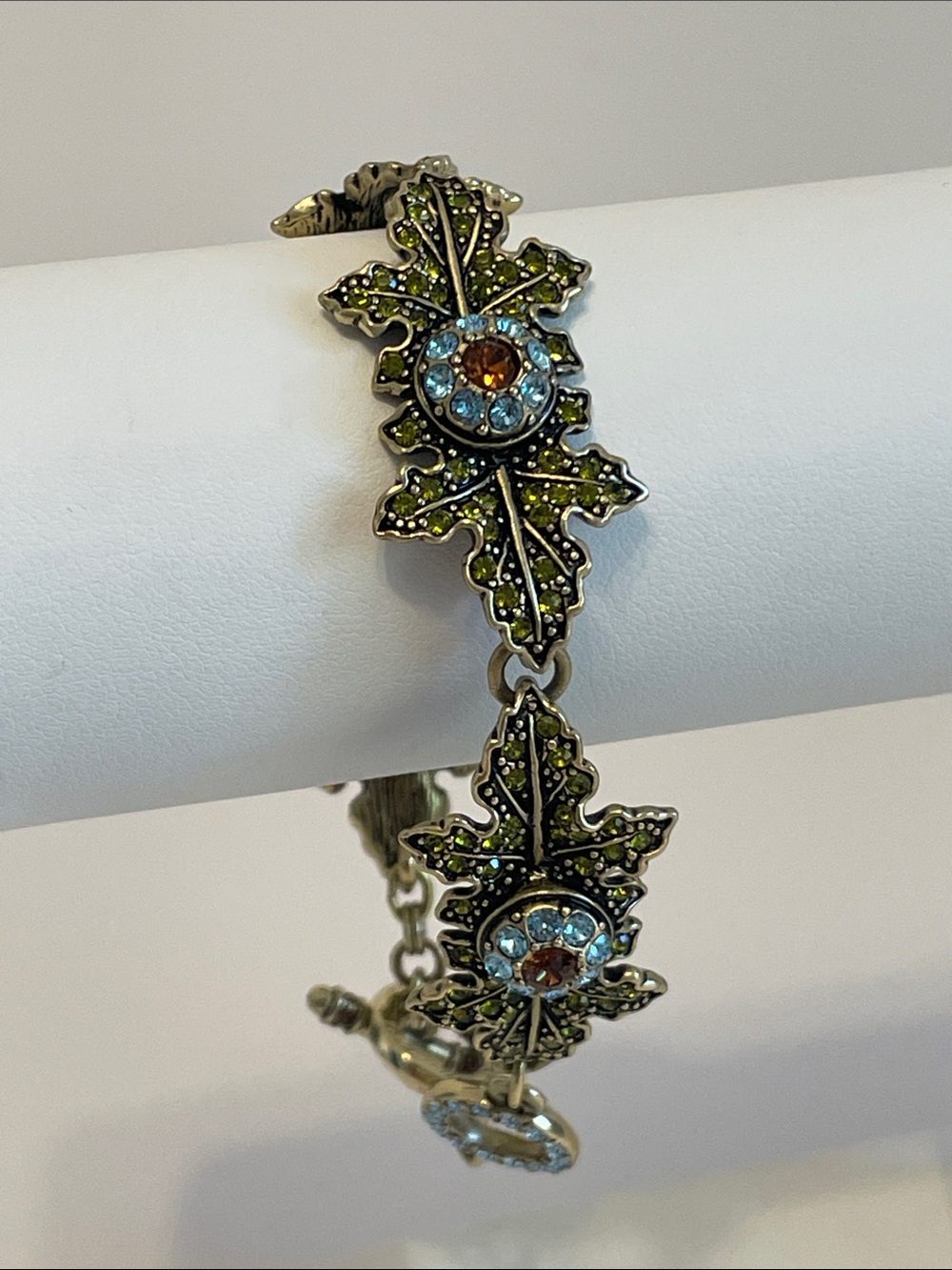 Heidi Daus Vintage Authentic “Autumn Foliage” Leaf Motif Crystal Link Bracelet